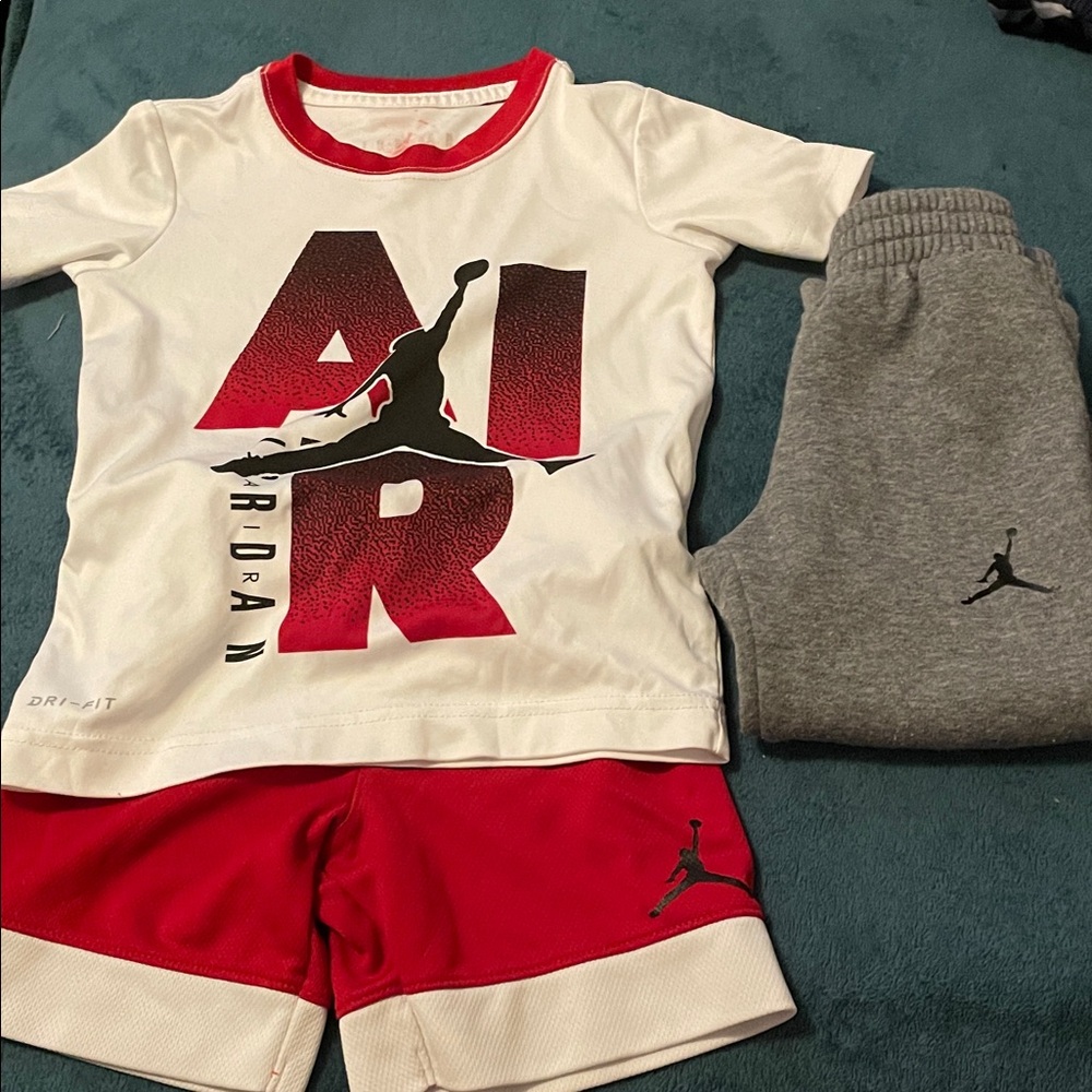 Nike Air Jordan Kids' Set in White, Red, and Gray